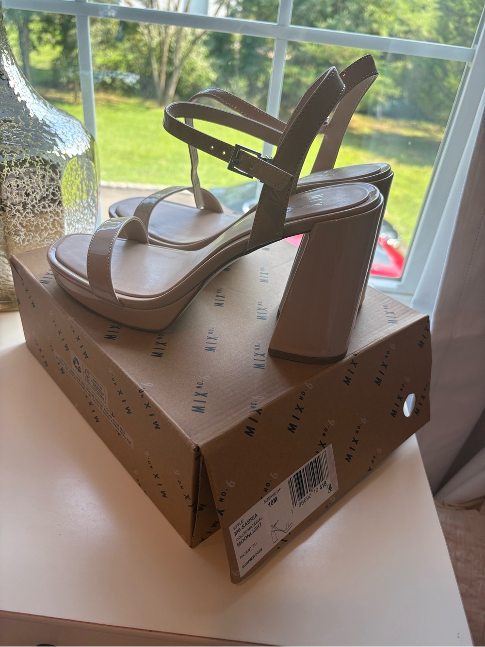 Mix No. 6 Sabrina Beige Patent Block Heel Moonlight Sandals
